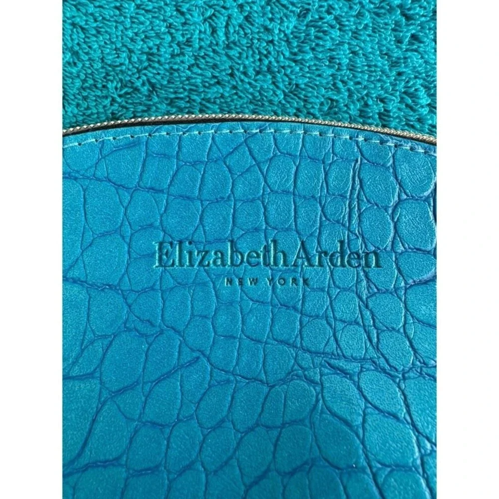 Elizabeth Arden Teal Croc Embossed Cosmetic Makeup Bag Pouch
